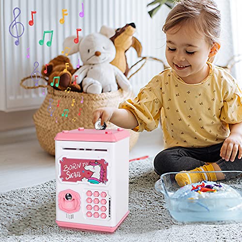 Money Bank for Kids, Electronic Piggy Bank Mini ATM Toy, Fingerprint & Face Scan Password Code Lock Cash Coin Money Safe Saving Box, Birthday Gift for Children Girls by CWLAKON