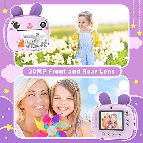 CAMCLID Instant Camera for Kids, 1080P Kids Camera Instant Print with No Ink Print Paper & 32G SD Card,Selfie Digital Camera & Video Camera with 2.4â Screen,Ideal Toy Gift for Girls Boys 3-12 (Purple) by CAMCLID
