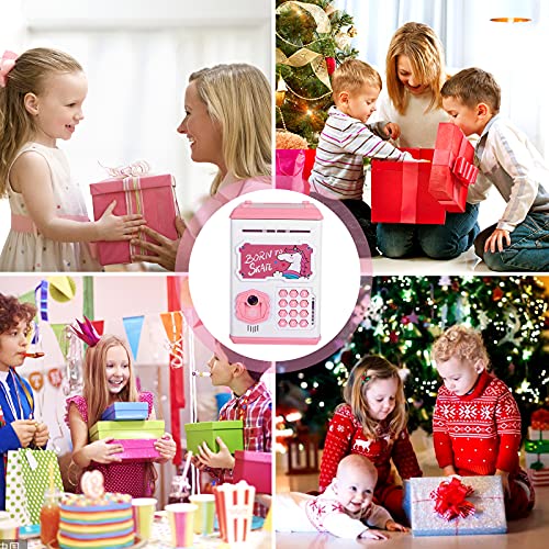 Money Bank for Kids, Electronic Piggy Bank Mini ATM Toy, Fingerprint & Face Scan Password Code Lock Cash Coin Money Safe Saving Box, Birthday Gift for Children Girls by CWLAKON