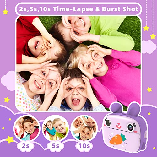 CAMCLID Instant Camera for Kids, 1080P Kids Camera Instant Print with No Ink Print Paper & 32G SD Card,Selfie Digital Camera & Video Camera with 2.4â Screen,Ideal Toy Gift for Girls Boys 3-12 (Purple) by CAMCLID