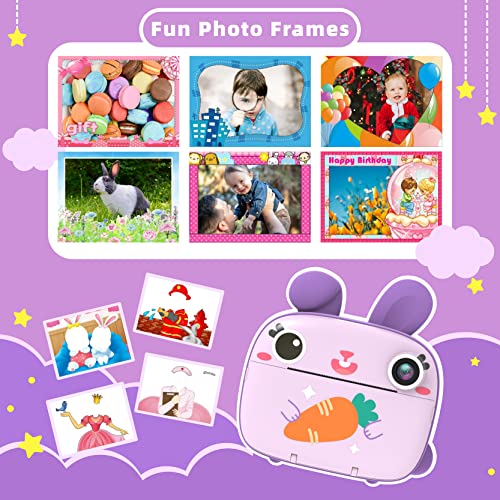 CAMCLID Instant Camera for Kids, 1080P Kids Camera Instant Print with No Ink Print Paper & 32G SD Card,Selfie Digital Camera & Video Camera with 2.4â Screen,Ideal Toy Gift for Girls Boys 3-12 (Purple) by CAMCLID