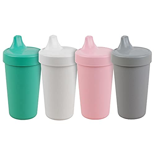 RE-PLAY 4pk - 10 oz. No Spill Sippy Cups for Baby, Toddler, and Child Feeding in Aqua, White, Blush and Grey | BPA Free | Made in USA from Eco Friendly Recycled Milk Jugs | Fresh+ from Re-Think It Inc.
