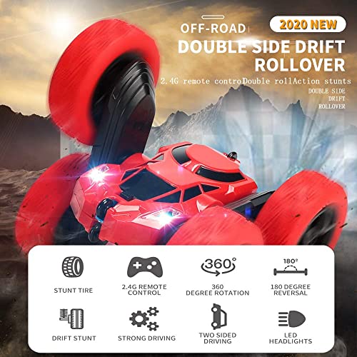 RC Cars Stunt Car Toy 2 Pack, Infityle 4WD Remote Control Cars, Double Sided Rotating Vehicles 360Â° Flips, Kids Toy Cars for Boys & Girls Birthday (Red and Blue) from Infityle