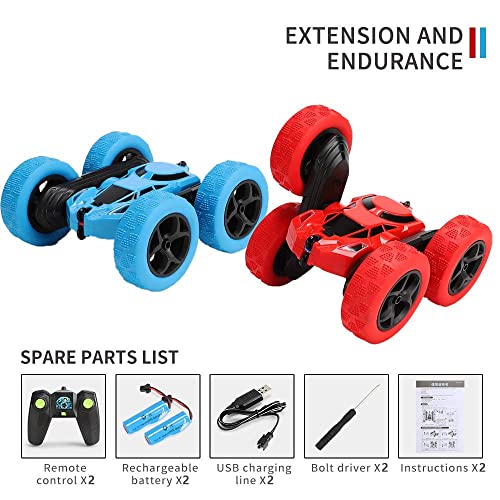 RC Cars Stunt Car Toy 2 Pack, Infityle 4WD Remote Control Cars, Double Sided Rotating Vehicles 360Â° Flips, Kids Toy Cars for Boys & Girls Birthday (Red and Blue) from Infityle