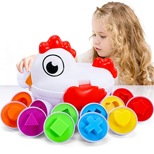 Bennol Toddler Easter Gift for 1 2 3 Years Old, Chicken Easter Eggs Toys for Toddlers, Prefiller Easter Basket Stuffers with Matching Color & Shape Sorter Puzzle for Early Learning Educational from HUI GE