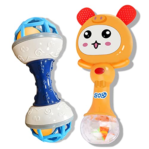 Serdios Baby Rattles Teething Toys 2pcs,Sensory Teether Toys,Grab Shaker Rattle,Tummy Time Rattle,Early Educational Infant Toys Gift Set ,Newborn Birthday Gift Set for 0-3-6-9-12 Month for Babies from Serdios