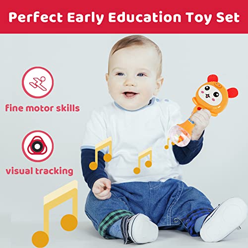 Serdios Baby Rattles Teething Toys 2pcs,Sensory Teether Toys,Grab Shaker Rattle,Tummy Time Rattle,Early Educational Infant Toys Gift Set ,Newborn Birthday Gift Set for 0-3-6-9-12 Month for Babies from Serdios