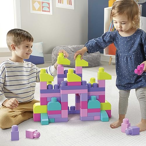 Mega Bloks First Builders Big Building Bag with Big Building Blocks, Building Toys for Toddlers (80 Pieces) - Pink Bag from Mattel