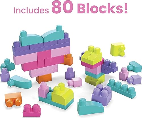 Mega Bloks First Builders Big Building Bag with Big Building Blocks, Building Toys for Toddlers (80 Pieces) - Pink Bag from Mattel