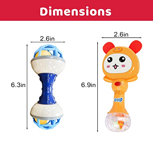 Serdios Baby Rattles Teething Toys 2pcs,Sensory Teether Toys,Grab Shaker Rattle,Tummy Time Rattle,Early Educational Infant Toys Gift Set ,Newborn Birthday Gift Set for 0-3-6-9-12 Month for Babies from Serdios