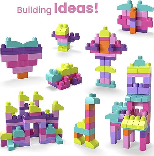 Mega Bloks First Builders Big Building Bag with Big Building Blocks, Building Toys for Toddlers (80 Pieces) - Pink Bag from Mattel