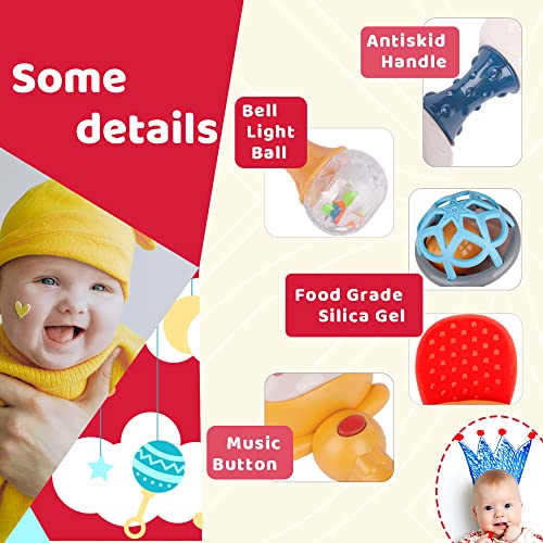 Serdios Baby Rattles Teething Toys 2pcs,Sensory Teether Toys,Grab Shaker Rattle,Tummy Time Rattle,Early Educational Infant Toys Gift Set ,Newborn Birthday Gift Set for 0-3-6-9-12 Month for Babies from Serdios