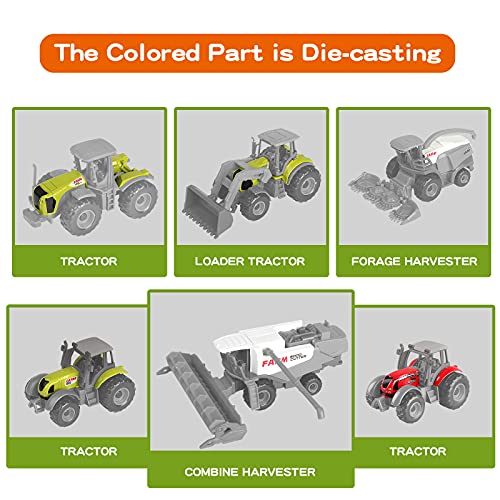 Oriate Diecast Farm Tractor Vehicle with Farm Animal & Activity Play Mat, 38 Piece Educational Realistic Farm DIY Set for Kids, Including Sprayer, Cropcutter, Cow, Horse by Oriate