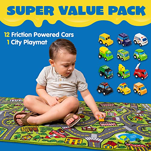 JOYIN Kids Play Rugs with 12 Pull-Back Vehicle Set, Durable Kids Carpet Playmat Rug, City Pretend Play, Toddler Car Track Rug by Joyin Inc