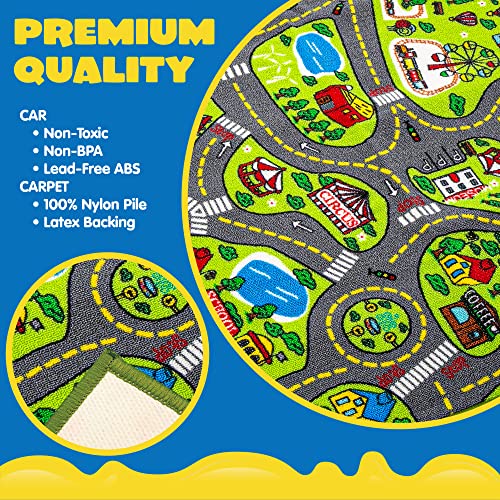 JOYIN Kids Play Rugs with 12 Pull-Back Vehicle Set, Durable Kids Carpet Playmat Rug, City Pretend Play, Toddler Car Track Rug by Joyin Inc