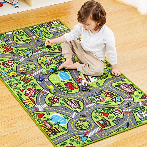 JOYIN Kids Play Rugs with 12 Pull-Back Vehicle Set, Durable Kids Carpet Playmat Rug, City Pretend Play, Toddler Car Track Rug by Joyin Inc