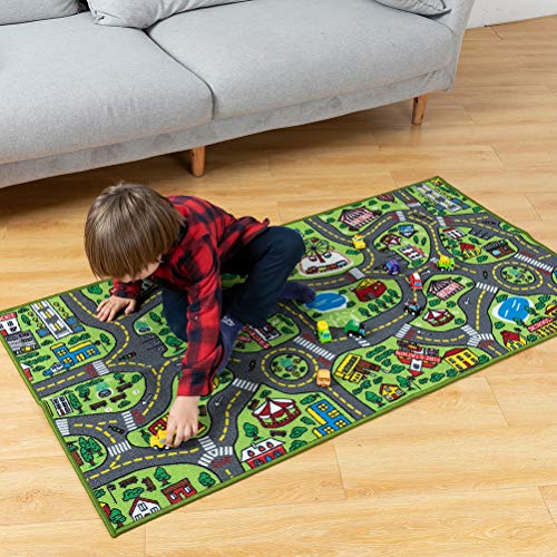 JOYIN Kids Play Rugs with 12 Pull-Back Vehicle Set, Durable Kids Carpet Playmat Rug, City Pretend Play, Toddler Car Track Rug by Joyin Inc