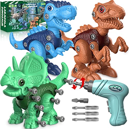 Dinosaur Toys for 3 4 5 6 7 Year Old Boys, Take Apart Dinosaur Toys for Kids 3-5 STEM Construction Building Toys with Electric Drill for Kids Ages 3-8, Dinosaur Toy Christmas Birthday Gifts Boys Girls by Laradola