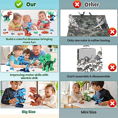 Dinosaur Toys for 3 4 5 6 7 Year Old Boys, Take Apart Dinosaur Toys for Kids 3-5 STEM Construction Building Toys with Electric Drill for Kids Ages 3-8, Dinosaur Toy Christmas Birthday Gifts Boys Girls by Laradola