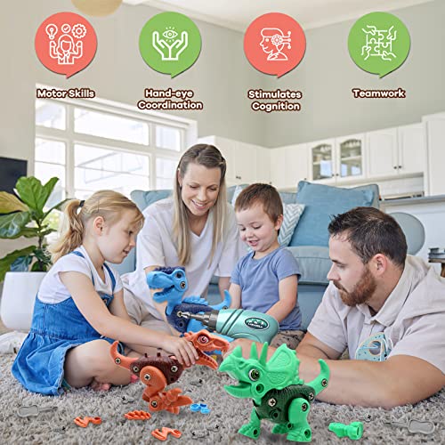 Dinosaur Toys for 3 4 5 6 7 Year Old Boys, Take Apart Dinosaur Toys for Kids 3-5 STEM Construction Building Toys with Electric Drill for Kids Ages 3-8, Dinosaur Toy Christmas Birthday Gifts Boys Girls by Laradola