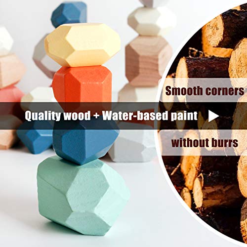 36 PCs Wooden Sorting Stacking Balancing Stone Rocks Educational Preschool Learning Toys Large Small Building Blocks Game Stones Lightweight Puzzle Set for Kids 3 Years Old by SHUANGSHI TOY