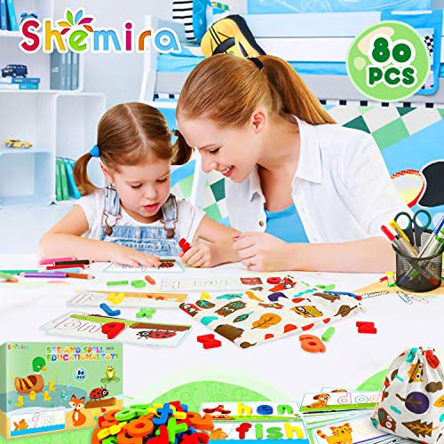 See & Spell Matching Letter Game Toy for Kids,Learning Educational Toy for 3 4 5 6 Years Old Boys and Girls,Preschool/Kindergarten Learning Activities,Shape & Color Recognition Game,CVC Word Builders from Shemira