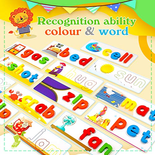 See & Spell Matching Letter Game Toy for Kids,Learning Educational Toy for 3 4 5 6 Years Old Boys and Girls,Preschool/Kindergarten Learning Activities,Shape & Color Recognition Game,CVC Word Builders from Shemira