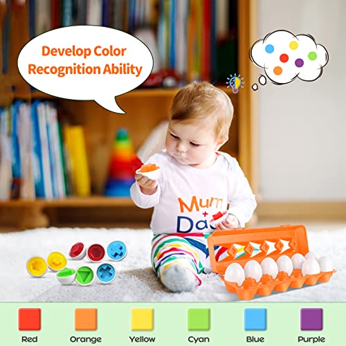 CPSYUB Egg Toys for Toddlers 1-3, Easter Eggs Learning Toys for 1, 2, 3 Year Old Girls/Boys, Montessori Egg Matching Toy Educational Color & Shape Recognition Skills Gifts Toys BPA Free (12 Eggs) by ASPWISH