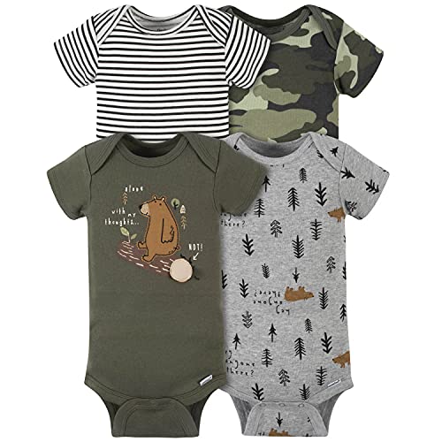 Gerber Baby Boys' 4-Pack Short Sleeve Onesies Bodysuits, Bear Green, 3-6 Months by Gerber