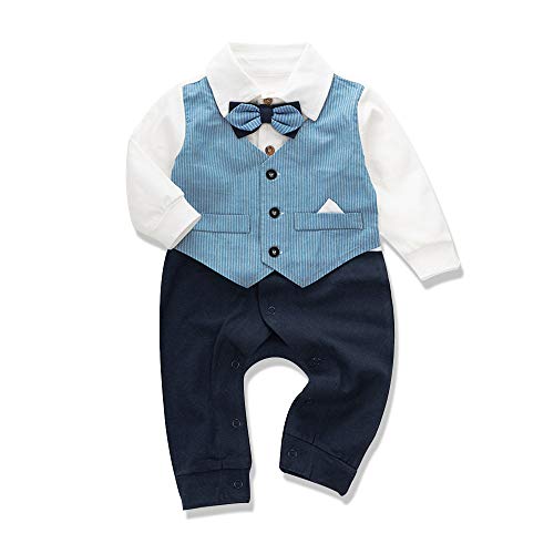 Feidoog Newborn Gentleman One Piece Long Sleeve Baby Boys Gentleman Formal Tuxedo Outfit Suit (Blue,6M) by 