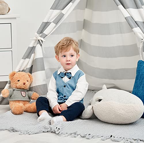 Feidoog Newborn Gentleman One Piece Long Sleeve Baby Boys Gentleman Formal Tuxedo Outfit Suit (Blue,6M) by 