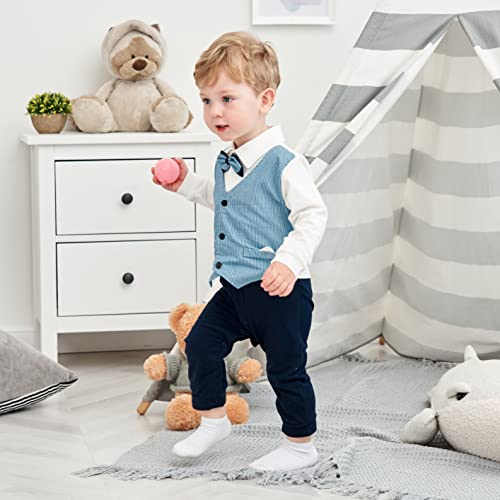 Feidoog Newborn Gentleman One Piece Long Sleeve Baby Boys Gentleman Formal Tuxedo Outfit Suit (Blue,6M) by 