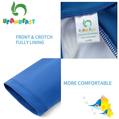 upandfast Baby/Toddler Boy One Piece Zip Sunsuits with Sun Hat UPF 50+ Sun Protection Infant Beach Swimsuit (Blue Shark(LS), 18-24 Months) by 