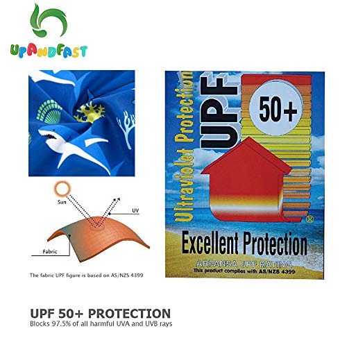 upandfast Baby/Toddler Boy One Piece Zip Sunsuits with Sun Hat UPF 50+ Sun Protection Infant Beach Swimsuit (Blue Shark(LS), 18-24 Months) by 