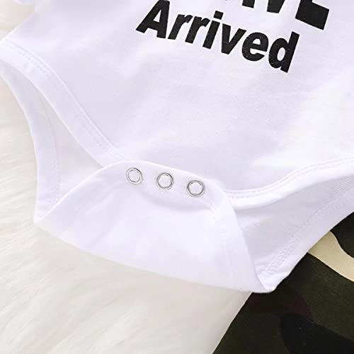 Baby Boy Girl Clothes Romper Outfits 3Pcs Newborn Infant Clothing Long Sleeve Letter Camouflage Print Romper Tops + Pants + Hat 0-3 Months by 