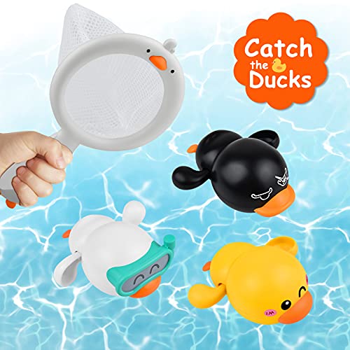 LiKee Baby Bath Toys Floating Wind-up Ducks Swimming Pool Games Water Play Set Gift for Bathtub Shower Beach Infant Toddlers Kids Boys Girls Age 1 2 3 4 5 6 Years Old (3 Ducks& 1 Net) from LiKee