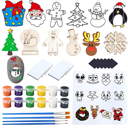 JOYIN 51 Pcs Christmas DIY Art & Craft Painting Kit for Kids Paint Gift Includes Suncatchers, Rocks, Magnet Tiles and Wooden Magnets, Decorate Your Own Christmas Party Favors Family Craft Activities by Joyin Inc