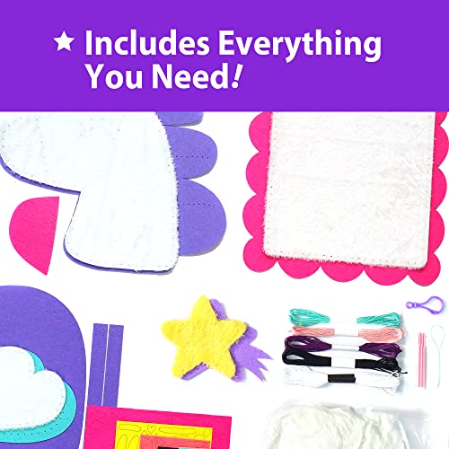 KRAFUN My First Unicorn Kids Sewing kit, Beginner Arts & Crafts, Make 5 Cute Projects with Plush Stuffed Animal, Pillow, Mobile, Keyring and Bag, Instructions & Felt for Learn Sewing, Embroidery from KRAFUN