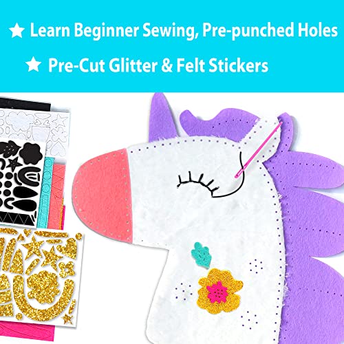KRAFUN My First Unicorn Kids Sewing kit, Beginner Arts & Crafts, Make 5 Cute Projects with Plush Stuffed Animal, Pillow, Mobile, Keyring and Bag, Instructions & Felt for Learn Sewing, Embroidery from KRAFUN