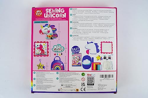 KRAFUN My First Unicorn Kids Sewing kit, Beginner Arts & Crafts, Make 5 Cute Projects with Plush Stuffed Animal, Pillow, Mobile, Keyring and Bag, Instructions & Felt for Learn Sewing, Embroidery from KRAFUN