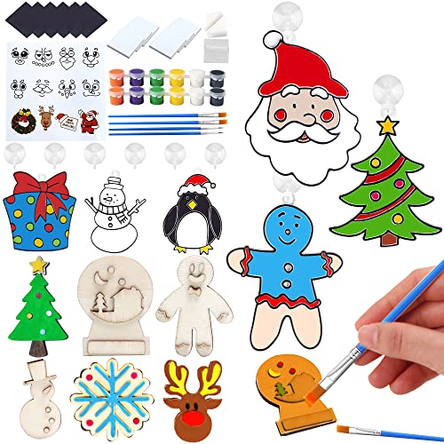JOYIN 51 Pcs Christmas DIY Art & Craft Painting Kit for Kids Paint Gift Includes Suncatchers, Rocks, Magnet Tiles and Wooden Magnets, Decorate Your Own Christmas Party Favors Family Craft Activities by Joyin Inc