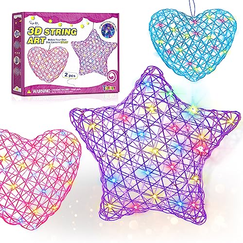 2Pack Upgraded 3D String Art Kit for Kids - Makes a Light-Up Star Lantern with Light - Teen Girl Gifts - Crafts for Girls and Boys Ages 8-12 - DIY Arts & Craft Kits for 8, 9, 10, 11, 12 Year Old Girl from Toylogy
