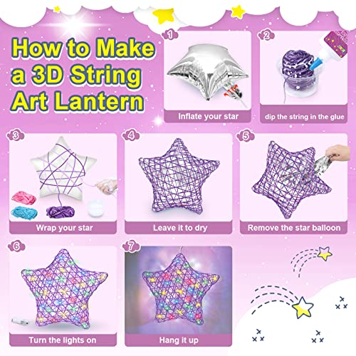 2Pack Upgraded 3D String Art Kit for Kids - Makes a Light-Up Star Lantern with Light - Teen Girl Gifts - Crafts for Girls and Boys Ages 8-12 - DIY Arts & Craft Kits for 8, 9, 10, 11, 12 Year Old Girl from Toylogy