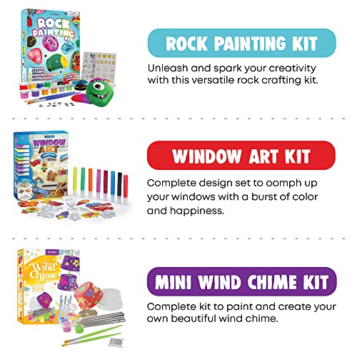 Kids Arts & Crafts Bundle - Painting Activities Kits for Boys & Girls of All Ages - Rock Painting, Window Art, DIY Chime Kit - Craft Supplies Activity Set - Kid & Toddler Summer Projects Gifts from Dan&Darci