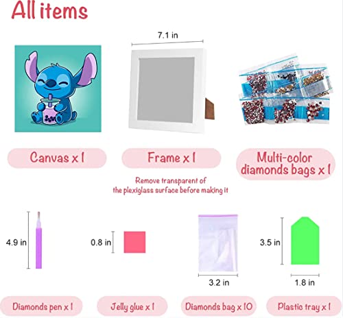 Diamond Painting Kits for Kids, 5D Full Drill Diamond Art with Wooden Frame Cartoon Diamond Dotz for Kids Ages 6-8-10-12 7X7 inch from Eiazuiks