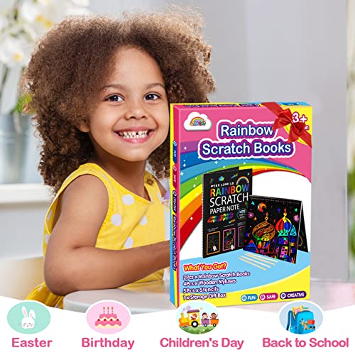ZMLM Scratch Paper Art-Crafts Gift: 2 Pack Bulk Rainbow Magic Paper Supplies Toys for 3 4 5 6 7 8 9 10 Years Old Girls Kids Favors Gifts for Birthday Halloween Christmas Party Games Projects Kits from ZMLM