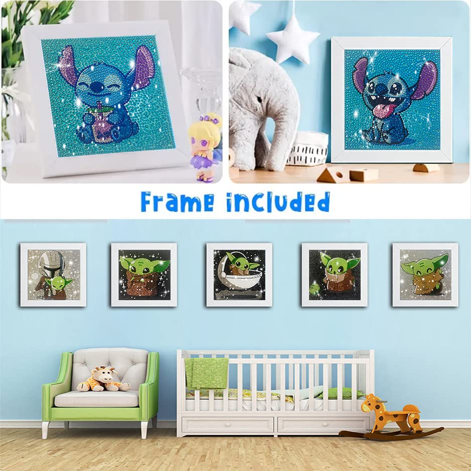 Diamond Painting Kits for Kids, 5D Full Drill Diamond Art with Wooden Frame Cartoon Diamond Dotz for Kids Ages 6-8-10-12 7X7 inch from Eiazuiks
