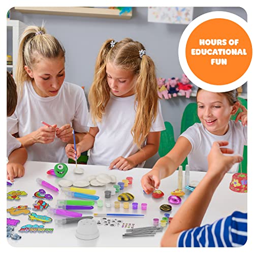 Kids Arts & Crafts Bundle - Painting Activities Kits for Boys & Girls of All Ages - Rock Painting, Window Art, DIY Chime Kit - Craft Supplies Activity Set - Kid & Toddler Summer Projects Gifts from Dan&Darci