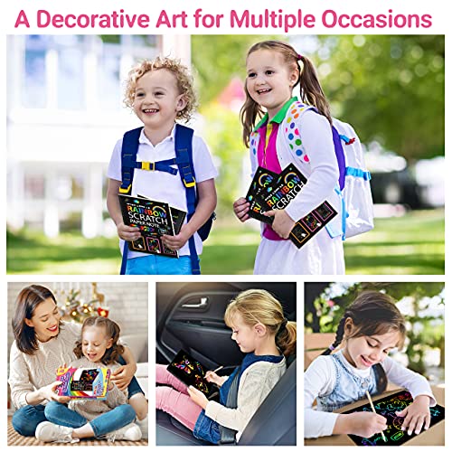 ZMLM Scratch Paper Art-Crafts Gift: 2 Pack Bulk Rainbow Magic Paper Supplies Toys for 3 4 5 6 7 8 9 10 Years Old Girls Kids Favors Gifts for Birthday Halloween Christmas Party Games Projects Kits from ZMLM