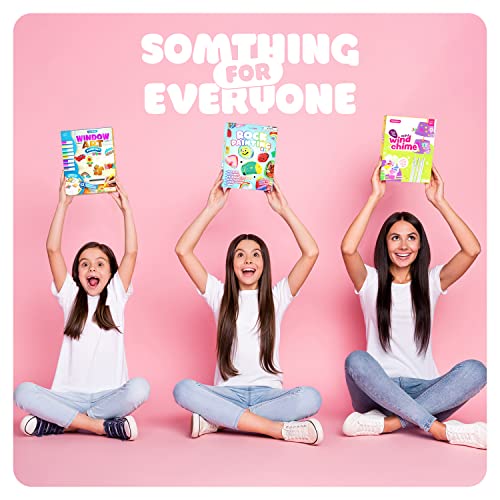 Kids Arts & Crafts Bundle - Painting Activities Kits for Boys & Girls of All Ages - Rock Painting, Window Art, DIY Chime Kit - Craft Supplies Activity Set - Kid & Toddler Summer Projects Gifts from Dan&Darci